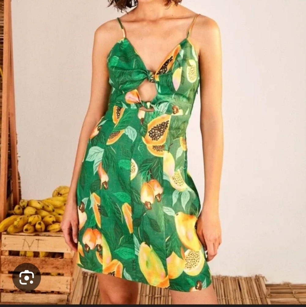 Farm RIO Green Papaya Print Linen Mini Dress XS